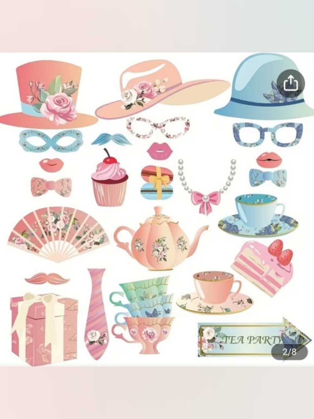 New 25 Pcs Floral Tea Party Photo Booth Props